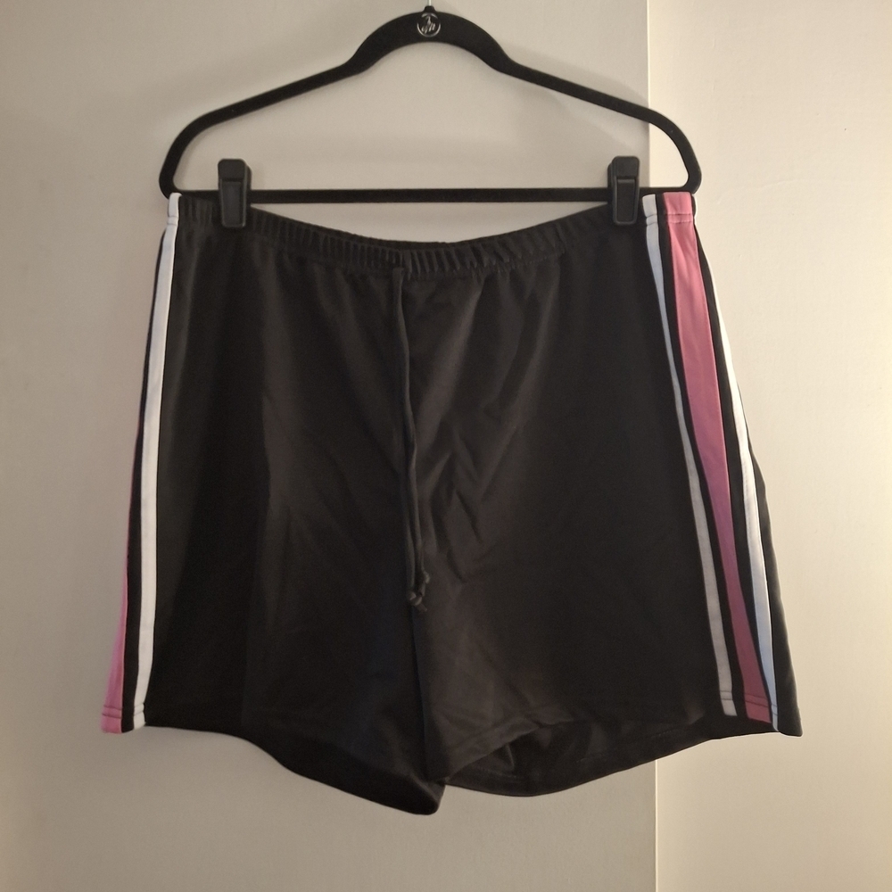 Vision Woman Athletic Black Shorts with Pink & White Side Stripes